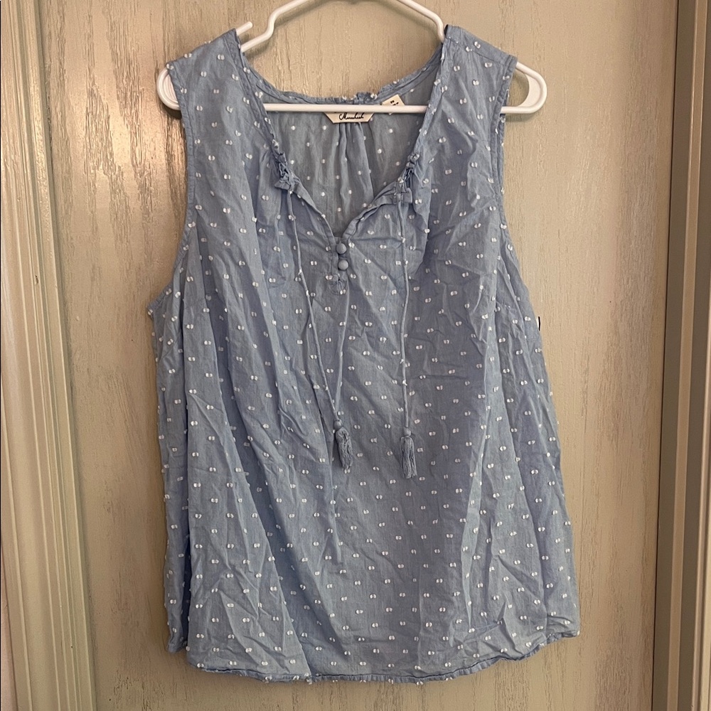 100% Cotton | Light Blue Polka Dot Tie-Front Camisole